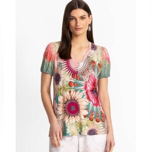 Johnny Was 
THE JANIE FAVORITE V-NECK PUFF SLEEVE TE SIZE XS